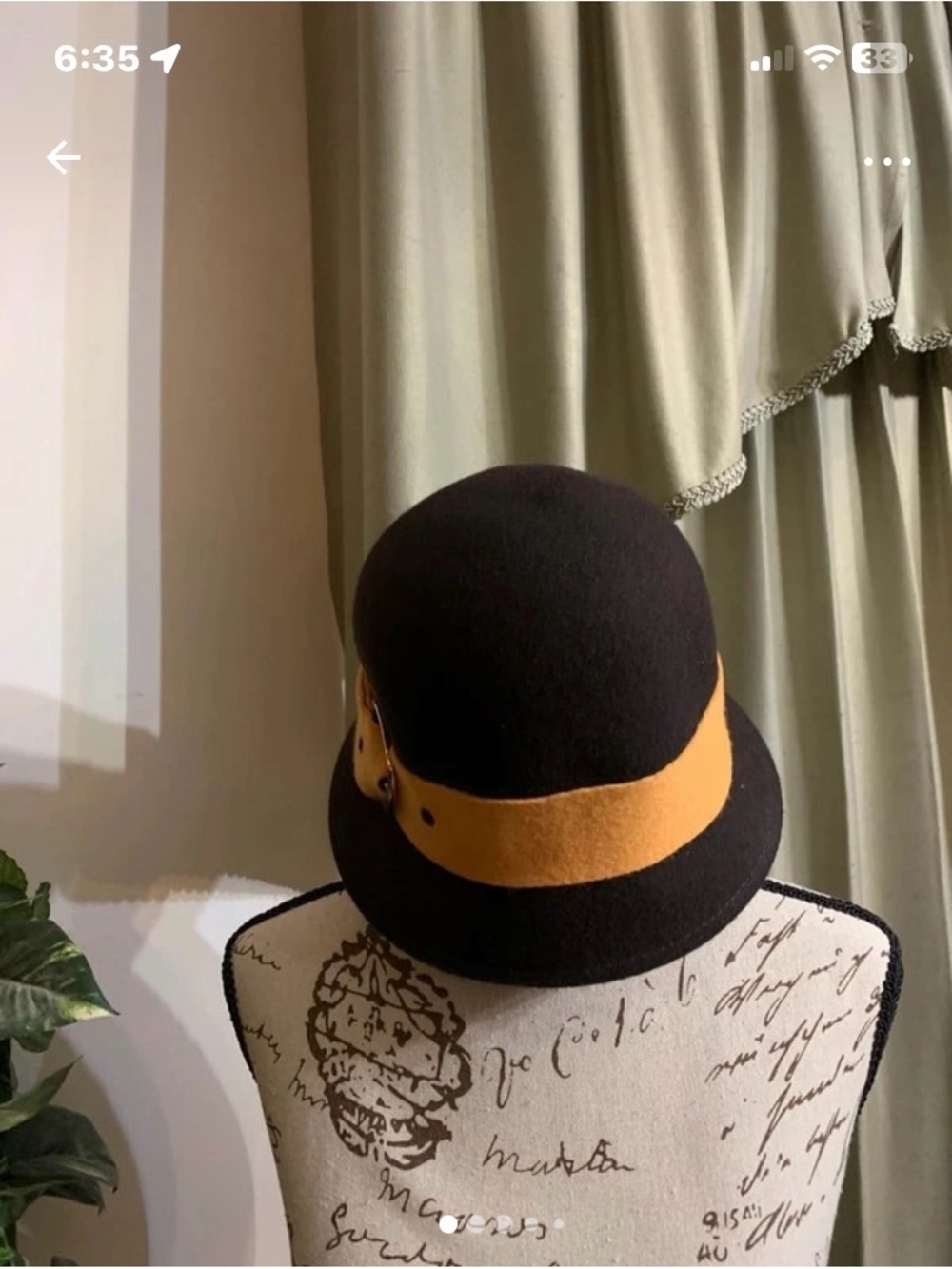 New York & Company Brown Wool Cloche Hat with Mustard Band